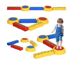 Outsunny 5 pierres pas et poutre équilibre antidérapant intérieur enfant | Surface et dessous, jouets sensoriels extérieurs, parcours d'obstacles, tout-petits