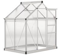 Outsunny 6 x 4ft Serre en Polycarbonate à Porte coulissante argentée | Serre, Maison de culture de plantes de jardin, Fenêtre, Cadre en aluminium, Fondation, Grande, Pour l'extérieur