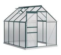 Outsunny 6' x 8' x 6,5' Serre en Polycarbonate Walk-in Verte | Serre, cadre aluminium, base galvanisée, porte coulissante, aération toit réglable, gouttière, pour jardin