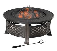 Outsunny 81cm Foyer extérieur Rond avec Grille Filet tisonnier Ton Bronze | 81 x 81 x 50 cm, foyer, couvercle filet, jardin, camping, feu de camp, pique-nique