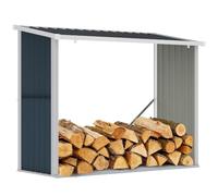 Outsunny Abri à bois en acier galvanisé 185x84x133.5/148.5 cm Gris | Abri de stockage de bois avec toit incliné, pour jardin & terrasse