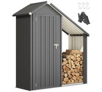 Outsunny Abri à bûches d'extérieur 2 en 1 0,77 m² avec toit pente gris | Armoire à outils, abri à bûches d'extérieur en acier zingué, abri de jardin, porte bois