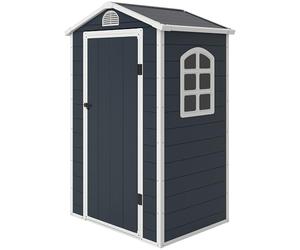 Outsunny Abri à Outils Armoire de Jardin 1,40 m² en résine polypropylène - 1 Porte verrouillable, 1 fenêtre et 1 Grille d'aération - 134 x 104 x 204 cm Gris foncé