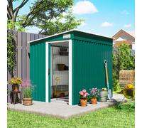 Outsunny Abri à Outils Métallique 1.5x2m avec Base, Porte Coulissante et Toit Incliné, Vert
