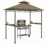 Outsunny Abri barbecue extérieur, tonnelle de jardin 245x146x255cm en métal, double toit, 2 étagères latérales, marron