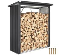 Outsunny Abri-bûches couvert en acier galvanisé, 1,5 m³, support pour bois de chauffage robuste, montage rapide, étagère à bûches extérieur plancher surélevé toit incliné, 150x66,5x150cm, gris foncé
