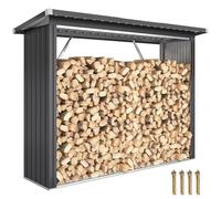 Outsunny Abri-bûches couvert en acier galvanisé, 2 m³, support pour bois de chauffage robuste, montage rapide, étagère à bûches extérieur plancher surélevé toit incliné, 213x66,5x150cm, gris foncé