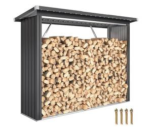 Outsunny Abri-bûches couvert en acier galvanisé, 2 m³, support pour bois de chauffage robuste, montage rapide, étagère à bûches extérieur plancher surélevé toit incliné, 213x66,5x150cm, gris foncé