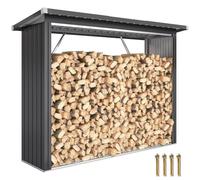 Outsunny Abri-bûches Couvert en Acier Galvanisé 213x66,5x150cm Gris Foncé | Support pour Bois de Chauffage Robuste, Montage Rapide, Étagère à Bûches Extérieur, Plancher Surélevé, Toit Incliné