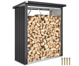 Outsunny Abri-bûches Couvert en Acier Galvanisé, Support pour Bois de Chauffage Robuste, Montage Rapide, Étagère à Bûches Extérieur Plancher Surélevé Toit Incliné,150x66,5x150cm, Gris Foncé