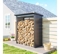 Outsunny Abri-bûches couvert support pour bois de chauffage plancher surélevé toit incliné, acier galvanisé 150x66,5x150cm gris