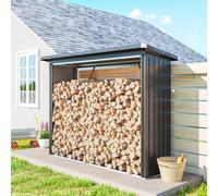 Outsunny Abri-bûches couvert support pour bois de chauffage plancher surélevé toit incliné, acier galvanisé 213x66,5x150cm gris