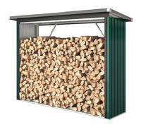 Outsunny Abri-bûches Couvert Support pour Bois de Chauffage Plancher Surélevé Toit Incliné, Acier Galvanisé 213x66,5x150cm Vert