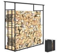Abri bûches range bûches avec toit - 4 housses incluses - charge max. 2T - dim. 185L x 62l x 184H cm - métal noir