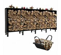 Outsunny Abri bûches Range-bûches avec sac de transport en toile et housse Oxford 600D, capacité 10L, pour extérieur, supporte 200 kg, 240L x 36P x 99H cm, métal, noir