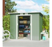 Outsunny Abri & Cabane de Jardin en Métal 1.12m² avec Toit en Pente, 2 Portes Coulissantes et Fondation 213x130x173 cm, Vert | Aosom France