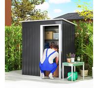 Outsunny Abri & Cabane de Jardin en Métal Tôle d'Acier, Remise pour Outils avec Porte Verrouillable - 163x89x182 cm, Noir et Blanc | Aosom France