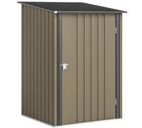 Outsunny Abri de Jardin 0,92 m² en Acier galvanisé, Remise à Outils avec Porte battante verrouillable, Toit incliné, 100 x 104 x 160 cm, Marron et Gris foncé