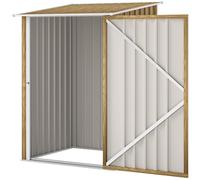 Outsunny Abri de Jardin 0.92m² en Acier Galvanisé, Cabanon de Rangement avec Porte Battante Verrouillable, Toit Incliné, 100x104x160 cm, Brun Clair Effet Bois