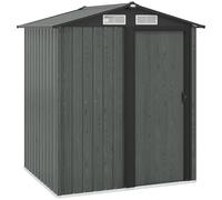Outsunny Abri de jardin 1,7 m² en acier galvanisé avec kit de fondation, hangar de jardin avec toit incliné, 4 prises d'air, porte coulissante, 152 x 132 x 188 cm, gris effet bois
