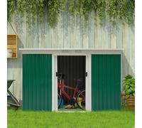 Outsunny Abri de jardin 3,6 m² 280 x 130 x 172 cm kit de fondation porte coulissante ventilations acier galvanisé vert foncé