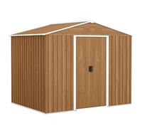 Outsunny Abri de Jardin 3,6 m² en Acier galvanisé avec Prises d'air, abri de Jardin avec Double Porte coulissante verrouillable, Toit incliné, abri pour Outils, Brun Effet Bois