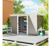 Outsunny Abri de jardin 3,6 m² remise à outils avec kit de fondation en acier galvanisé 280 x 130 x 172 cm, gris clair