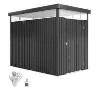 Outsunny Abri de Jardin 4m² en Acier galvanisé avec Trous de Drainage et fenêtres Transparentes en Acrylique, abri à Outils avec Toit, Porte verrouillable avec clés et Gants, Gris foncé