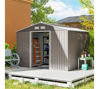 Outsunny Abri de jardin 5,4 m² 2,77 x 1,95 x 1,92 m fondation incluse porte coulissante ventilations tôle acier, marron clair