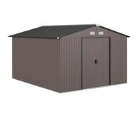 Outsunny Abri de jardin 8,3 m² en acier galvanisé avec prises d'air, Cabane Exterieur avec toit incliné, double portes coulissantes verrouillables, hangar à outils, 277 x 322 x 192 cm, marron