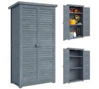 Outsunny Armoire de jardin en sapin pré-huilé – 2 étagères, portes persiennes, toit bitumé – Gris