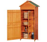 Outsunny Abri de Jardin, abri à Outils, Toit incliné en Bitume, 3 étagères, 2 Portes avec Fermeture à Pression, 84L x 52l x 188H cm, Bois Massif