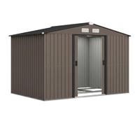 Outsunny Abri de Jardin Acier Galvanisé XXL 5,4 m² Kit Fondation Marron | Kit de Fondation, Cabane de Jardin, Cabanon Rangement Outils, Portes Coulissantes Verrouillables, 4 Aérations, 277x195x192cm