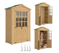 Outsunny Abri de Jardin Armoire de Jardin pour Outils avec Étagères et Fenêtres en Acrylique, Armoire extérieure Toit en Asphalte imperméable 128 x 57,5 x 197 cm Marron Clair