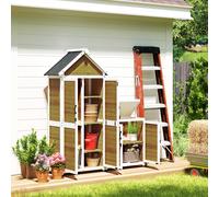Outsunny Abri de jardin + armoire de rangement en bois avec toit incliné en asphalte, étagères et portes verrouillables, naturel