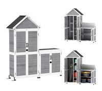 Outsunny Abri de Jardin + Armoire de Rangement en Bois Toit Incliné Gris