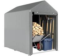 Outsunny Abri de Jardin avec 2 Compartiments, Tente de Stockage Imperméable, Abri Moto, Porte Enroulable à Fermeture Éclair, Garage pour Vélo, Outils, Moto, Bois, 120x179x165cm, Gris Clair