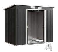 Outsunny Abri de Jardin en Acier galvanisé L 2,77 m² avec kit de Fondation 213 x 130 x 172 cm, cabane de Jardin cabanon Rangement Outils Portes coulissantes verrouillables et aérations, Gris foncé