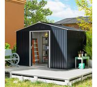 Abri de jardin - Outsunny - 5,4m² - kit de fondation, porte coulissante verrouillables - 277x195x192cm - gris foncé