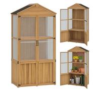 Outsunny Abri de Jardin en Bois, Armoire de Jardin en Bois avec Panneaux en Acrylique, cabane à Outils avec Toit en Asphalte, étagères Amovibles et Portes Doubles, 94 x 55 x 178 cm, Naturel