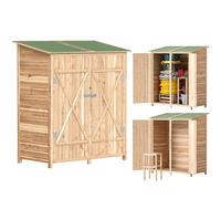 Outsunny Abri de jardin en bois armoire de jardin en bois avec table à double couche amovible, toit en asphalte imperméable, verrous, espace de rangement extérieur 140 x 75 x 157 cm effet bois naturel