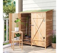 Outsunny Abri de jardin en bois armoire de jardin en bois avec table, toit en asphalte, 140 x 75 x 157 cm, effet bois naturel