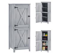 Outsunny Abri de Jardin en Bois avec étagères Amovibles, Portes Doubles verrouillables, Armoire de Jardin en Bois, cabane à Outils, 60 x 60 x 160 cm, Gris Clair