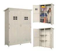 Outsunny Abri de jardin en bois 127,5×50×164 cm, 2 portes 2 fenêtres, toit bitumé, gris