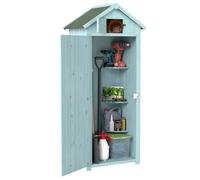 Outsunny Armoire de jardin – Abri outils 3 étagères, 2 portes, toit bitumé – Bois 77×54×179 cm Bleu