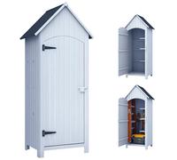 Armoire Abri De Jardin Remise Pour Outils 3 Étagères Porte Loquet Toit Pente Bitumé Dim. 77l X 54l X 179h Cm Bois Sapin Pré-Huilé Blanc Blanc