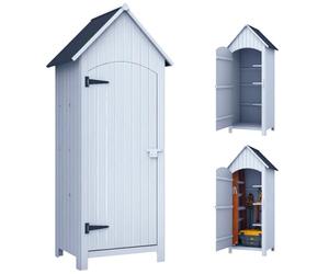 Outsunny Abri de Jardin en Bois Toit Bitumé 77,5 x 54,2 x 179,5 cm Blanc | Cabane Extérieur, Armoire de Jardin, 3 Étagères, Porte avec Loquet, Rangement et Stockage Extérieurs, pour Terrasse