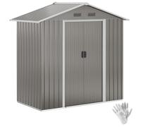 Outsunny Abri de Jardin en métal 1,8 m² avec Grand Espace de Rangement extérieur, cabane de Jardin à Outils en métal, Portes coulissantes, 4 aérations, 194 x 110 x 184 cm, Gris