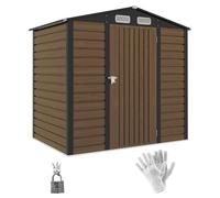 Outsunny Abri de jardin en métal 2,27 m², facile à monter, structure en acier galvanisé améliorée, abri à outils extérieur, toiture 2 pans avec aérations, gants et cadenas inclus, 190x131x188cm, chêne