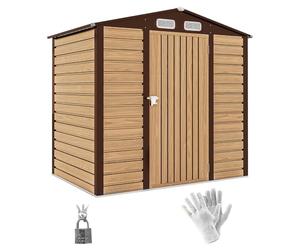 Outsunny Abri de Jardin en métal 2,27 m², Structure en Acier galvanisé améliorée, abri à Outils extérieur, toiture 2 pans avec aérations, Gants et Cadenas Inclus, 190x131x188cm, chêne